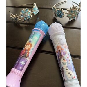 Disney Frozen Elsa Anna Singing Light Up Microphones and Snowflake Tiaras Set
